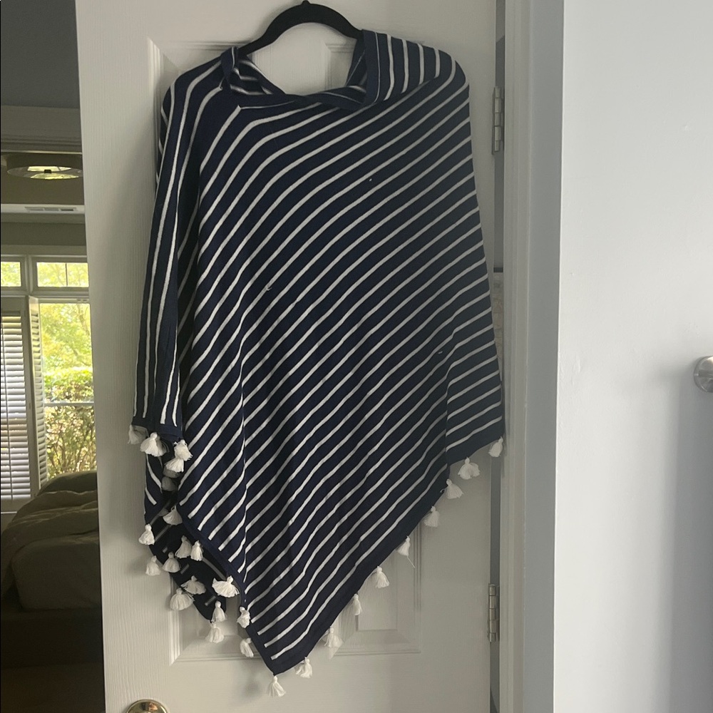 Navy and White Striped Women's poncho